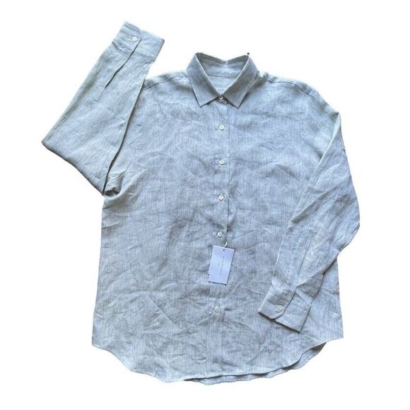 NWT Amina Rubinacci Napoli Costanza Green Italy 100% Linen Shirt Size 48 Women - Picture 1 of 13